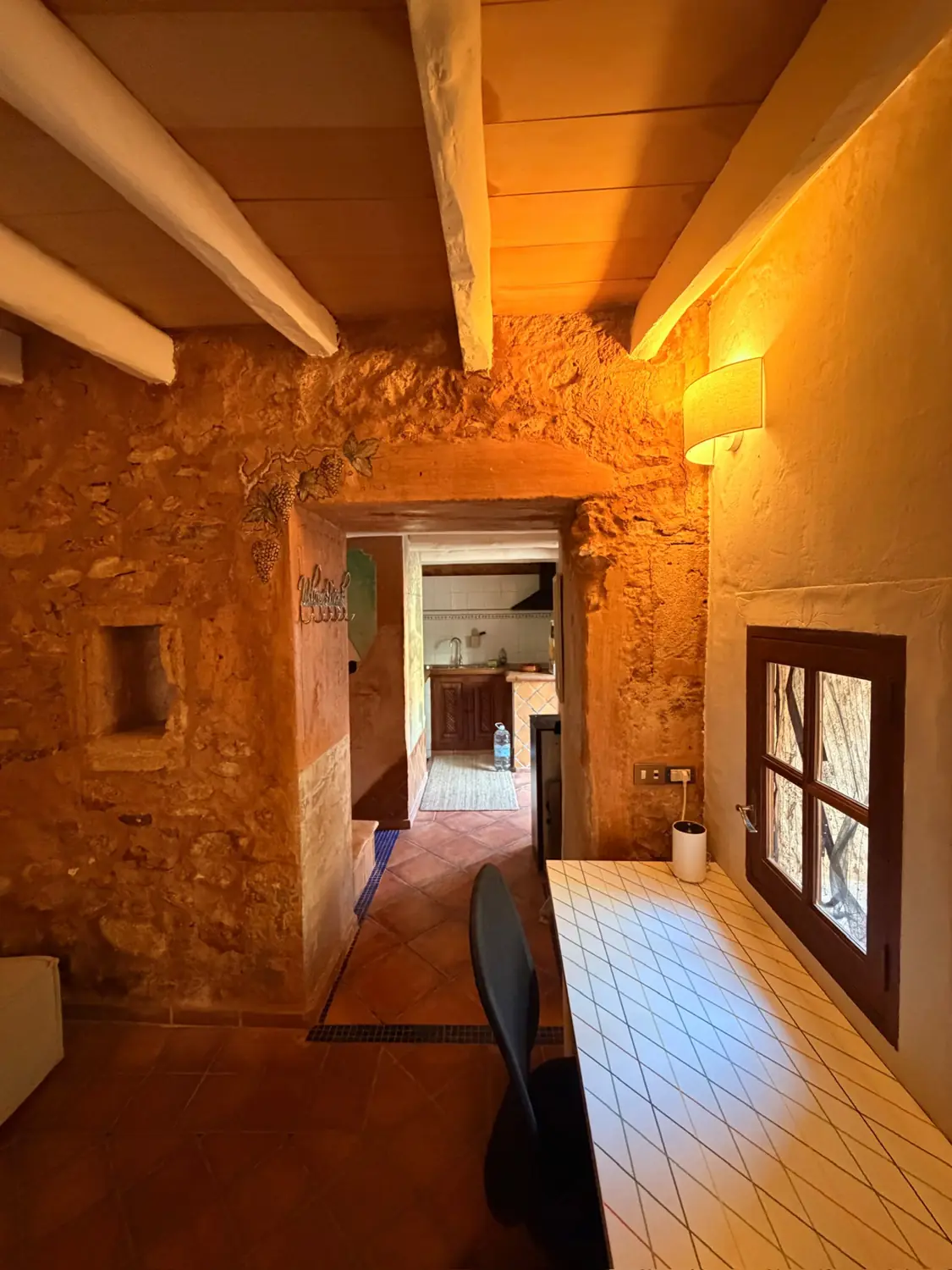Stone hallway inside the finca